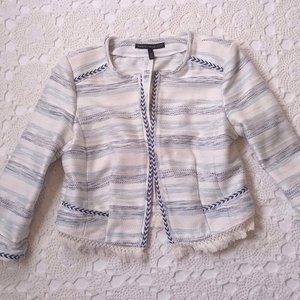 WHBM 6 Blazer Jacket Blue Stripe Fringe Trim Chic
